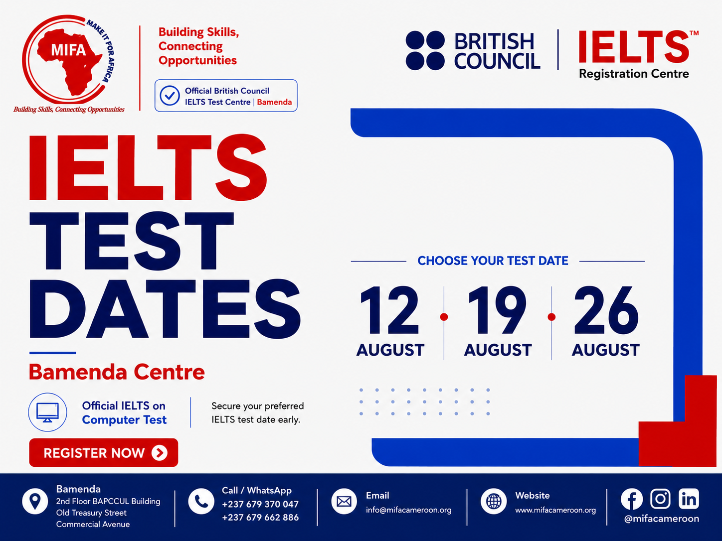 Read more about the article IELTS Test Dates in Bamenda — August 2026